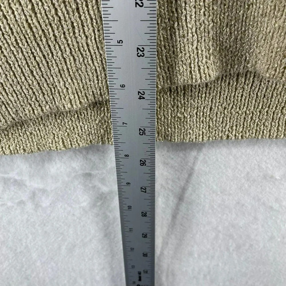 Loft Sweater Women's Sz 14 Plus Beige Knitted V-Neck Gold Metallic Tie-Back - Picture 5 of 12